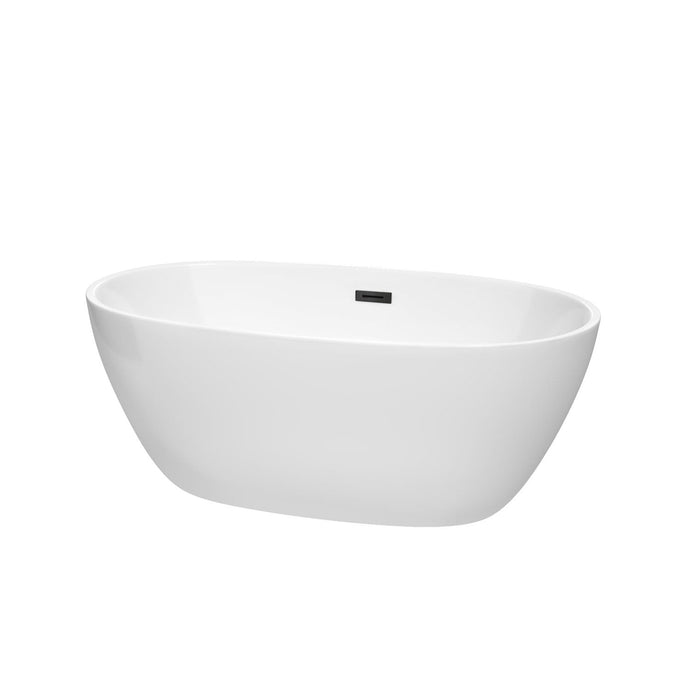 Wyndham Collection Bathtub Wyndham Collection WCBTK156159MBTRIM Juno 59 Inch Freestanding Bathtub in White with Matte Black Drain and Overflow Trim