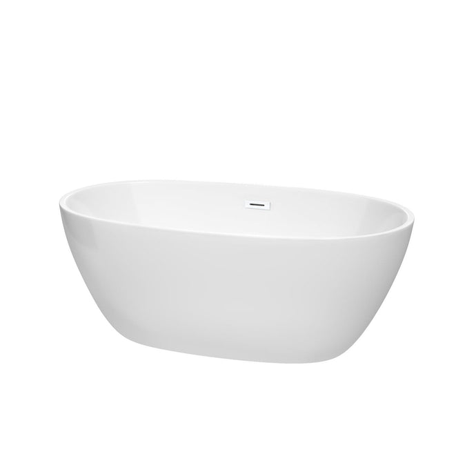 Wyndham Collection Bathtub Wyndham Collection WCBTK156159SWTRIM Juno 59 Inch Freestanding Bathtub in White with Shiny White Drain and Overflow Trim