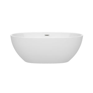Wyndham Collection Bathtub Wyndham Collection WCBTK156163 Juno 63 Inch Freestanding Bathtub in White with Polished Chrome Drain and Overflow Trim