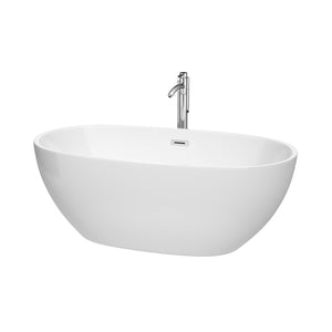 Wyndham Collection Bathtub Wyndham Collection WCBTK156163ATP11PC Juno 63 Inch Freestanding Bathtub in White with Floor Mounted Faucet, Drain and Overflow Trim in Polished Chrome