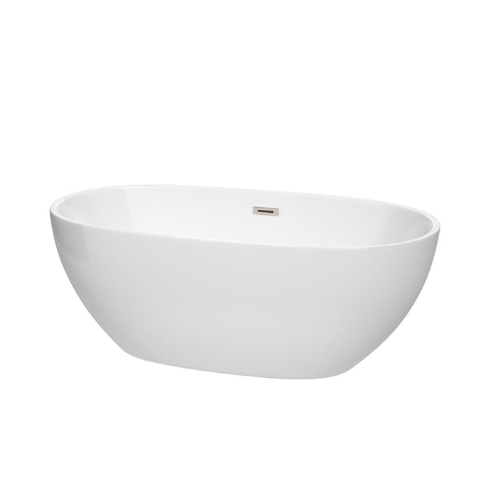 Wyndham Collection Bathtub Wyndham Collection WCBTK156163BNTRIM Juno 63 Inch Freestanding Bathtub in White with Brushed Nickel Drain and Overflow Trim