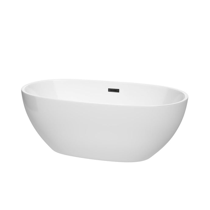 Wyndham Collection Bathtub Wyndham Collection WCBTK156163MBTRIM Juno 63 Inch Freestanding Bathtub in White with Matte Black Drain and Overflow Trim