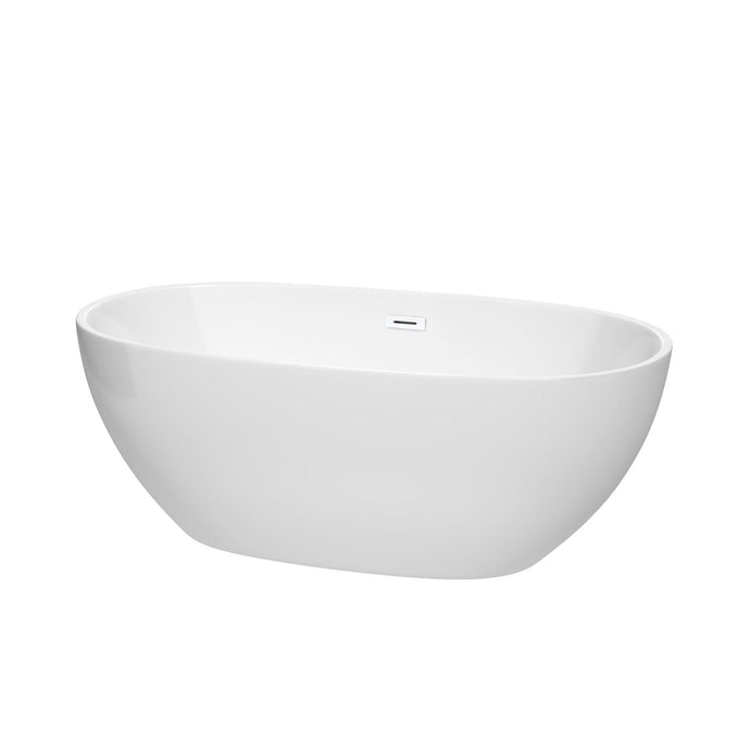 Wyndham Collection Bathtub Wyndham Collection WCBTK156163SWTRIM Juno 63 Inch Freestanding Bathtub in White with Shiny White Drain and Overflow Trim