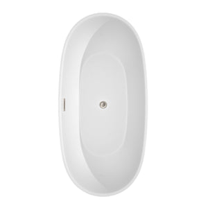 Wyndham Collection Bathtub Wyndham Collection WCBTK156167ATP11BN Juno 67 Inch Freestanding Bathtub in White with Floor Mounted Faucet, Drain and Overflow Trim in Brushed Nickel