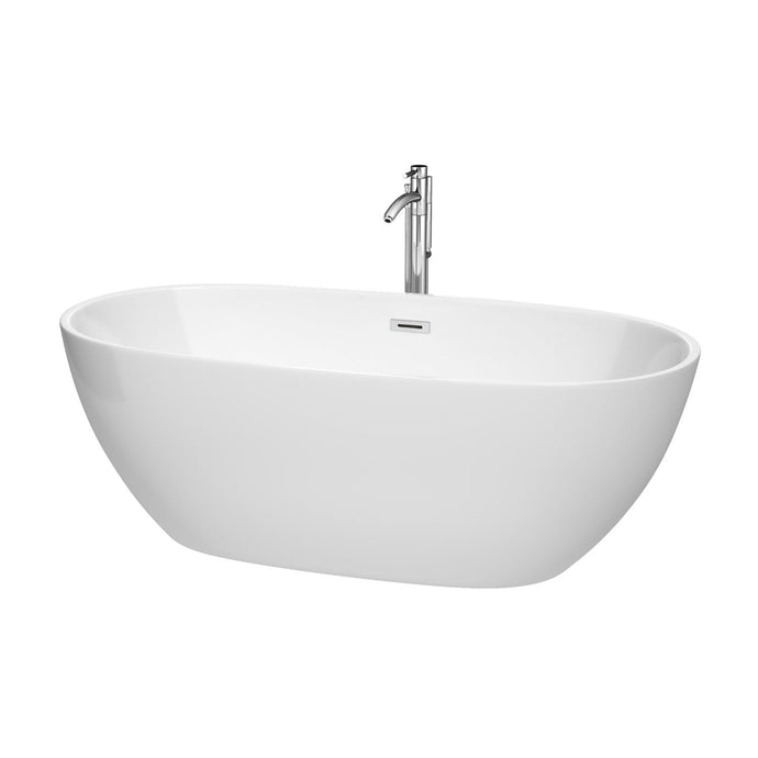 Wyndham Collection Bathtub Wyndham Collection WCBTK156167ATP11PC Juno 67 Inch Freestanding Bathtub in White with Floor Mounted Faucet, Drain and Overflow Trim in Polished Chrome