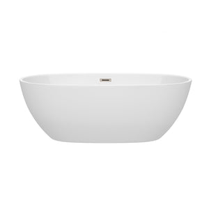 Wyndham Collection Bathtub Wyndham Collection WCBTK156167BNTRIM Juno 67 Inch Freestanding Bathtub in White with Brushed Nickel Drain and Overflow Trim