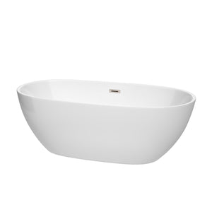 Wyndham Collection Bathtub Wyndham Collection WCBTK156167BNTRIM Juno 67 Inch Freestanding Bathtub in White with Brushed Nickel Drain and Overflow Trim