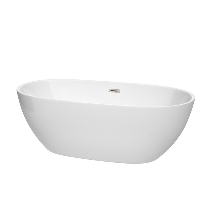 Wyndham Collection Bathtub Wyndham Collection WCBTK156167BNTRIM Juno 67 Inch Freestanding Bathtub in White with Brushed Nickel Drain and Overflow Trim