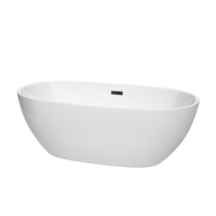 Wyndham Collection Bathtub Wyndham Collection WCBTK156167MBTRIM Juno 67 Inch Freestanding Bathtub in White with Matte Black Drain and Overflow Trim