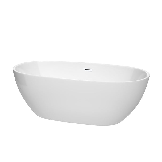 Wyndham Collection Bathtub Wyndham Collection WCBTK156167SWTRIM Juno 67 Inch Freestanding Bathtub in White with Shiny White Drain and Overflow Trim