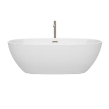 Load image into Gallery viewer, Wyndham Collection Bathtub Wyndham Collection WCBTK156171ATP11BN Juno 71 Inch Freestanding Bathtub in White with Floor Mounted Faucet, Drain and Overflow Trim in Brushed Nickel
