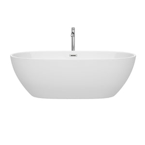 Wyndham Collection Bathtub Wyndham Collection WCBTK156171ATP11PC Juno 71 Inch Freestanding Bathtub in White with Floor Mounted Faucet, Drain and Overflow Trim in Polished Chrome