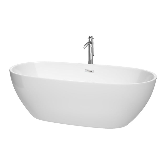 Wyndham Collection Bathtub Wyndham Collection WCBTK156171ATP11PC Juno 71 Inch Freestanding Bathtub in White with Floor Mounted Faucet, Drain and Overflow Trim in Polished Chrome
