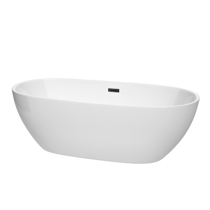 Wyndham Collection Bathtub Wyndham Collection WCBTK156171MBTRIM Juno 71 Inch Freestanding Bathtub in White with Matte Black Drain and Overflow Trim