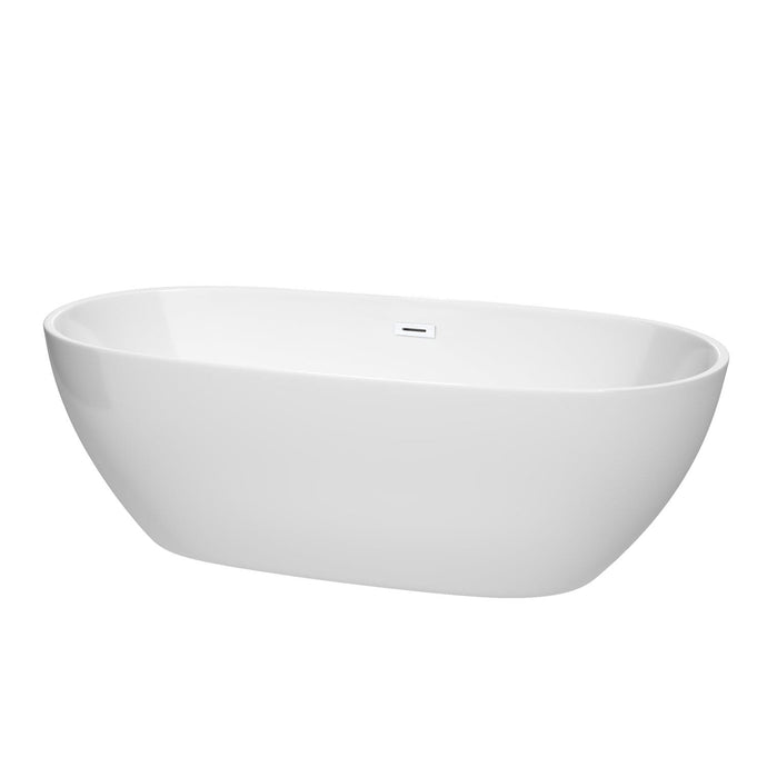 Wyndham Collection Bathtub Wyndham Collection WCBTK156171SWTRIM Juno 71 Inch Freestanding Bathtub in White with Shiny White Drain and Overflow Trim