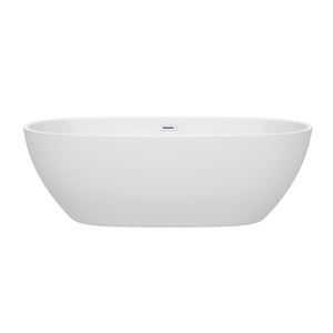 Wyndham Collection Bathtub Wyndham Collection WCBTK156171SWTRIM Juno 71 Inch Freestanding Bathtub in White with Shiny White Drain and Overflow Trim