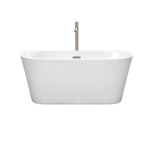 Wyndham Collection Bathtub Wyndham Collection WCBTM153459ATP11BN Callie 59 Inch Freestanding Bathtub in White with Floor Mounted Faucet, Drain and Overflow Trim in Brushed Nickel