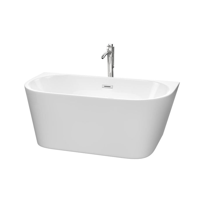Wyndham Collection Bathtub Wyndham Collection WCBTM153459ATP11PC Callie 59 Inch Freestanding Bathtub in White with Floor Mounted Faucet, Drain and Overflow Trim in Polished Chrome