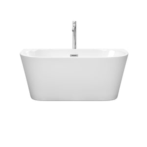 Wyndham Collection Bathtub Wyndham Collection WCBTM153459ATP11PC Callie 59 Inch Freestanding Bathtub in White with Floor Mounted Faucet, Drain and Overflow Trim in Polished Chrome
