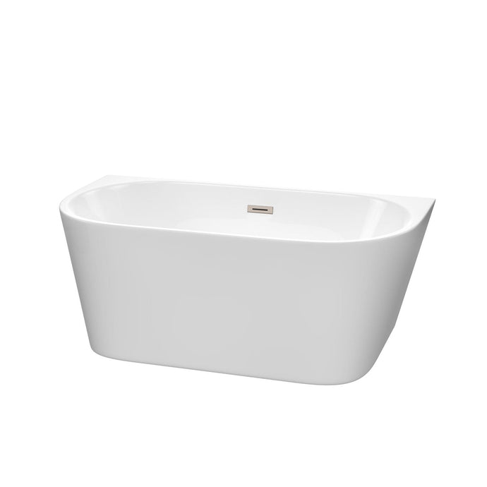 Wyndham Collection Bathtub Wyndham Collection WCBTM153459BNTRIM Callie 59 Inch Freestanding Bathtub in White with Brushed Nickel Drain and Overflow Trim