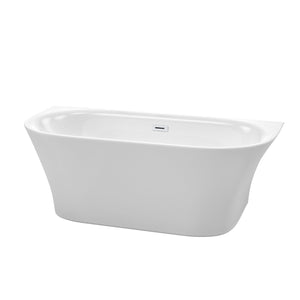 Wyndham Collection Bathtub Wyndham Collection WCBTM153567SWTRIM Cybill 67 Inch Freestanding Bathtub in White with Shiny White Drain and Overflow Trim