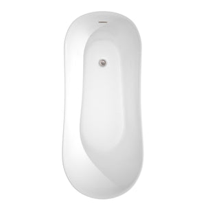 Wyndham Collection Bathtub Wyndham Collection WCBTO85467BNTRIM Janice 67 Inch Freestanding Bathtub in White with Brushed Nickel Drain and Overflow Trim