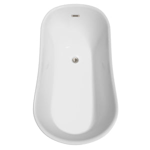 Wyndham Collection Bathtub Wyndham Collection WCBTO85467BNTRIM Janice 67 Inch Freestanding Bathtub in White with Brushed Nickel Drain and Overflow Trim