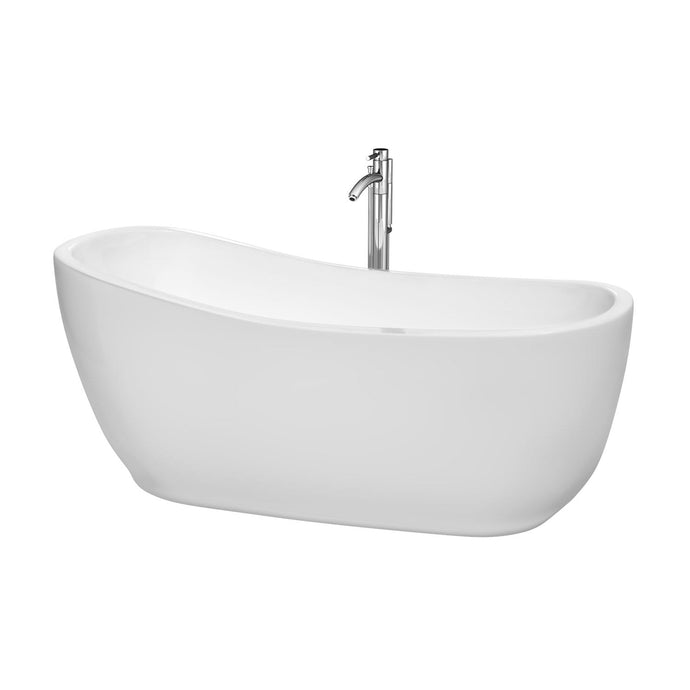 Wyndham Collection Bathtub Wyndham Collection WCBTO85666ATP11PC Margaret 66 Inch Freestanding Bathtub in White with Floor Mounted Faucet, Drain and Overflow Trim in Polished Chrome