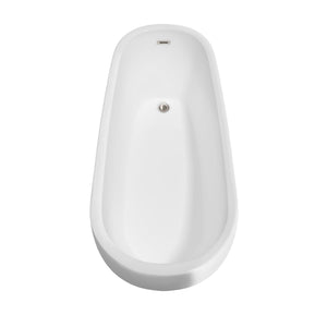 Wyndham Collection Bathtub Wyndham Collection WCBTO85666BNTRIM Margaret 66 Inch Freestanding Bathtub in White with Brushed Nickel Drain and Overflow Trim