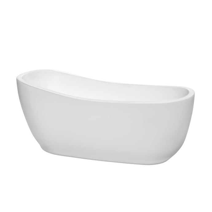 Wyndham Collection Bathtub Wyndham Collection WCBTO85666SWTRIM Margaret 66 Inch Freestanding Bathtub in White with Shiny White Drain and Overflow Trim
