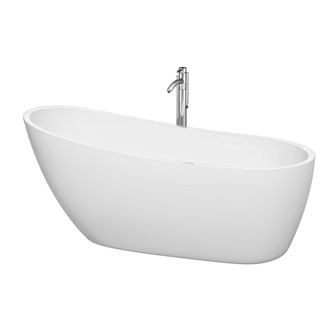 Wyndham Collection Bathtub Wyndham Collection WCBTO85968ATP11PC Florence 68 Inch Freestanding Bathtub in White with Floor Mounted Faucet, Drain and Overflow Trim in Polished Chrome