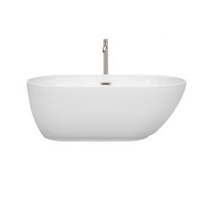 Wyndham Collection Bathtub Wyndham Collection WCOBT100060ATP11BN Melissa 60 Inch Freestanding Bathtub in White with Floor Mounted Faucet, Drain and Overflow Trim in Brushed Nickel