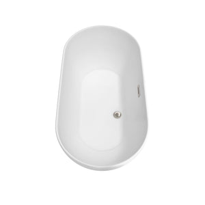 Wyndham Collection Bathtub Wyndham Collection WCOBT100060ATP11BN Melissa 60 Inch Freestanding Bathtub in White with Floor Mounted Faucet, Drain and Overflow Trim in Brushed Nickel