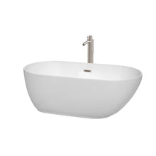 Load image into Gallery viewer, Wyndham Collection Bathtub Wyndham Collection WCOBT100060ATP11BN Melissa 60 Inch Freestanding Bathtub in White with Floor Mounted Faucet, Drain and Overflow Trim in Brushed Nickel