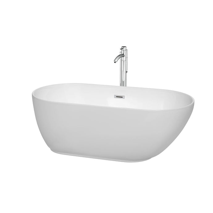 Wyndham Collection Bathtub Wyndham Collection WCOBT100060ATP11PC Melissa 60 Inch Freestanding Bathtub in White with Floor Mounted Faucet, Drain and Overflow Trim in Polished Chrome