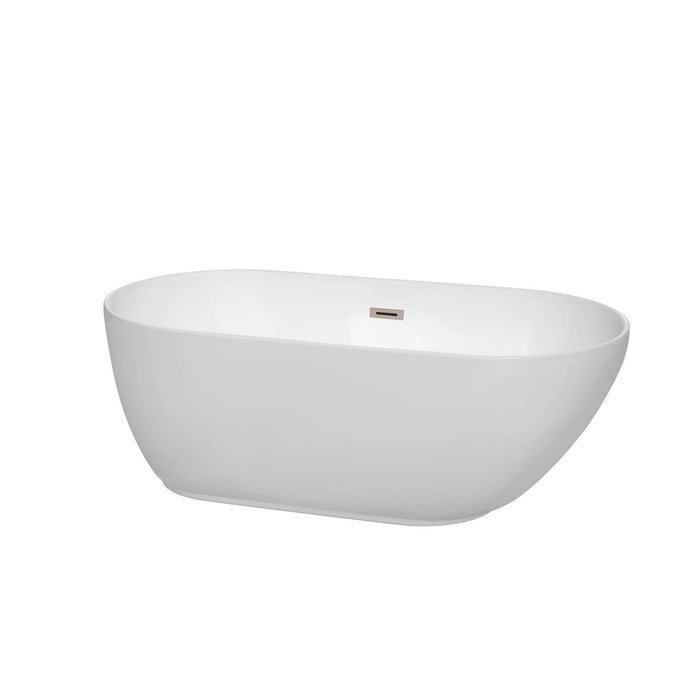 Wyndham Collection Bathtub Wyndham Collection WCOBT100060BNTRIM Melissa 60 Inch Freestanding Bathtub in White with Brushed Nickel Drain and Overflow Trim