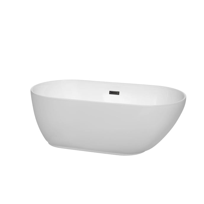 Wyndham Collection Bathtub Wyndham Collection WCOBT100060MBTRIM Melissa 60 Inch Freestanding Bathtub in White with Matte Black Drain and Overflow Trim