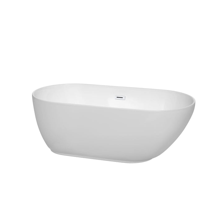Wyndham Collection Bathtub Wyndham Collection WCOBT100060SWTRIM Melissa 60 Inch Freestanding Bathtub in White with Shiny White Drain and Overflow Trim
