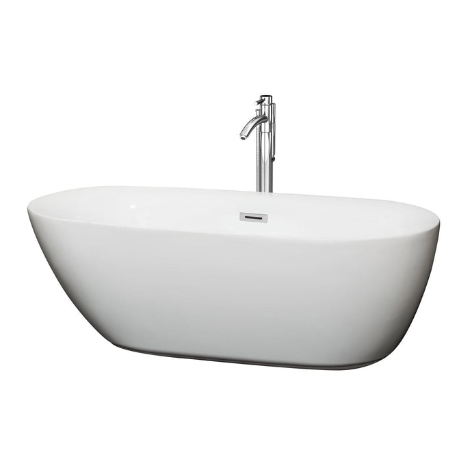 Wyndham Collection Bathtub Wyndham Collection WCOBT100065ATP11PC Melissa 65 Inch Freestanding Bathtub in White with Floor Mounted Faucet, Drain and Overflow Trim in Polished Chrome
