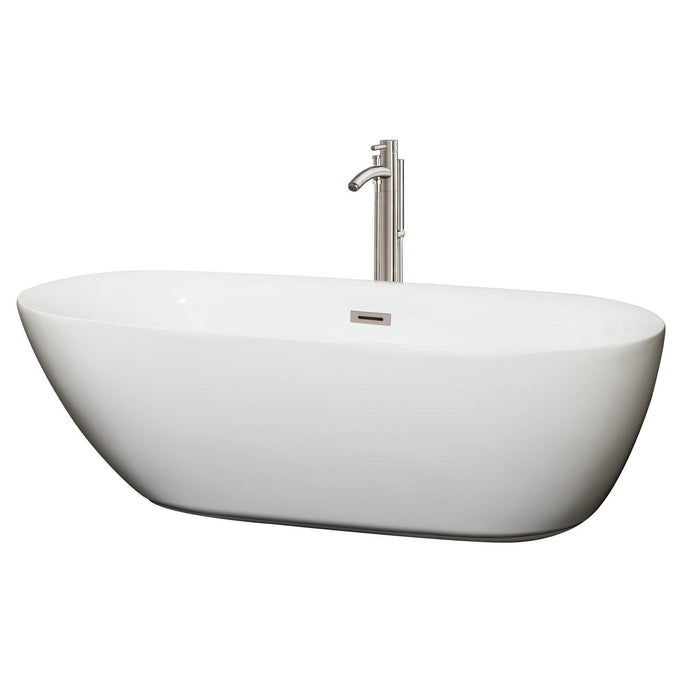 Wyndham Collection Bathtub Wyndham Collection WCOBT100071ATP11BN Melissa 71 Inch Freestanding Bathtub in White with Floor Mounted Faucet, Drain and Overflow Trim in Brushed Nickel