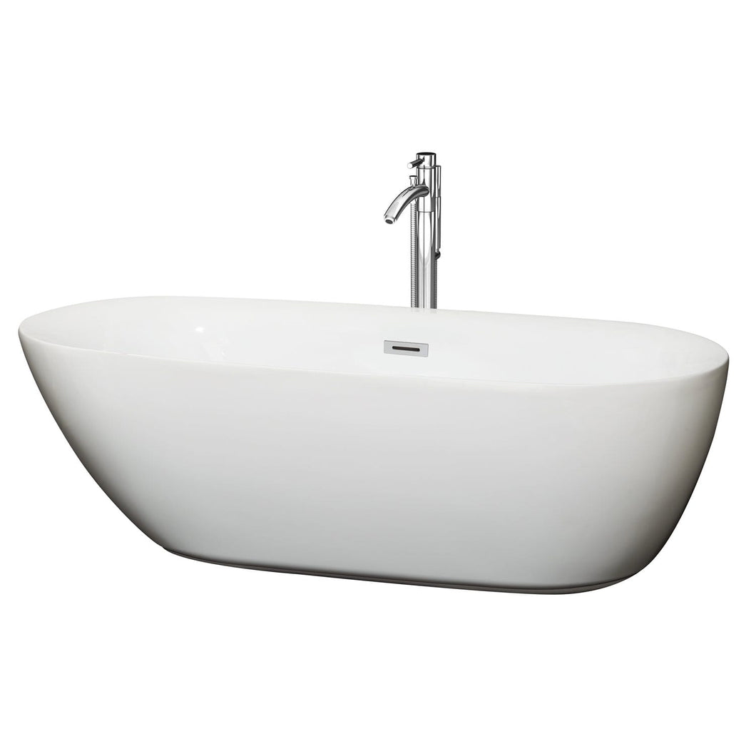 Wyndham Collection Bathtub Wyndham Collection WCOBT100071ATP11PC Melissa 71 Inch Freestanding Bathtub in White with Floor Mounted Faucet, Drain and Overflow Trim in Polished Chrome