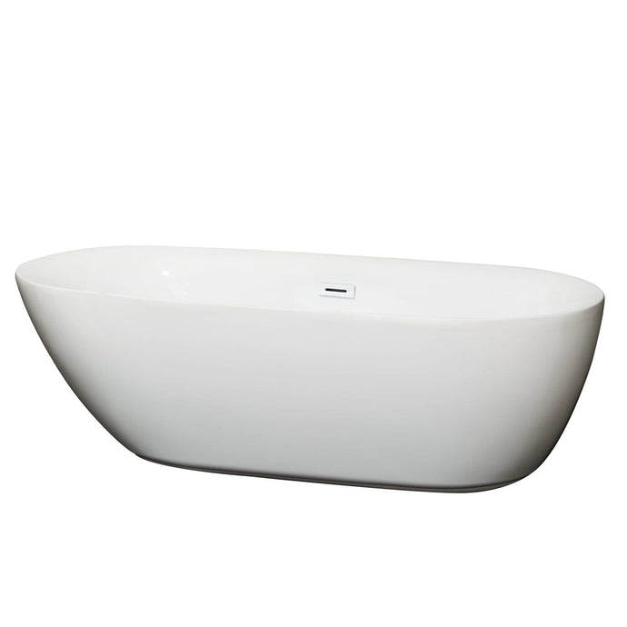 Wyndham Collection Bathtub Wyndham Collection WCOBT100071SWTRIM Melissa 71 Inch Freestanding Bathtub in White with Shiny White Drain and Overflow Trim