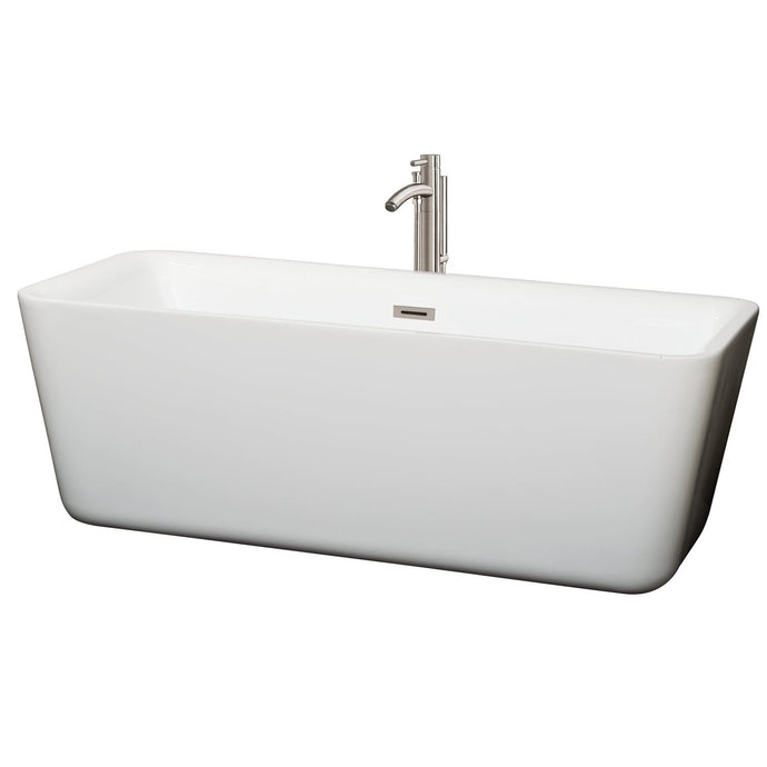 Wyndham Collection Bathtub Wyndham Collection WCOBT100169ATP11BN Emily 69 Inch Freestanding Bathtub in White with Floor Mounted Faucet, Drain and Overflow Trim in Brushed Nickel