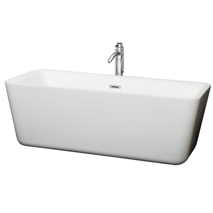 Wyndham Collection Bathtub Wyndham Collection WCOBT100169ATP11PC Emily 69 Inch Freestanding Bathtub in White with Floor Mounted Faucet, Drain and Overflow Trim in Polished Chrome