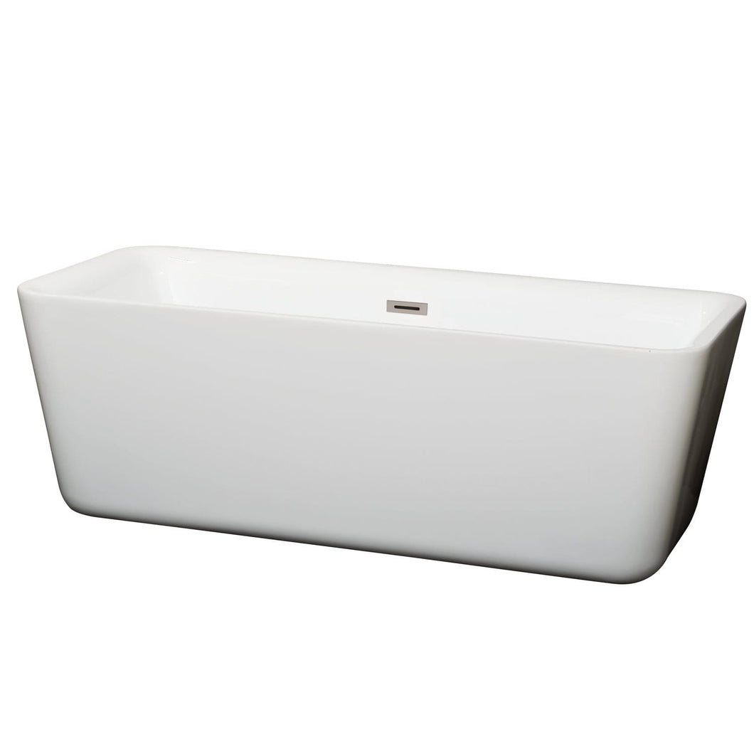 Wyndham Collection Bathtub Wyndham Collection WCOBT100169BNTRIM Emily 69 Inch Freestanding Bathtub in White with Brushed Nickel Drain and Overflow Trim