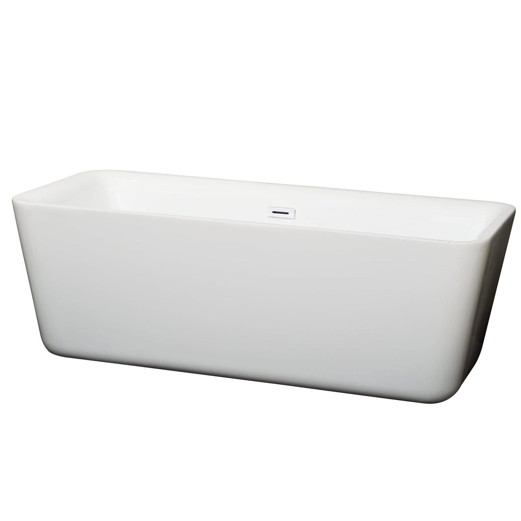 Wyndham Collection Bathtub Wyndham Collection WCOBT100169SWTRIM Emily 69 Inch Freestanding Bathtub in White with Shiny White Drain and Overflow Trim
