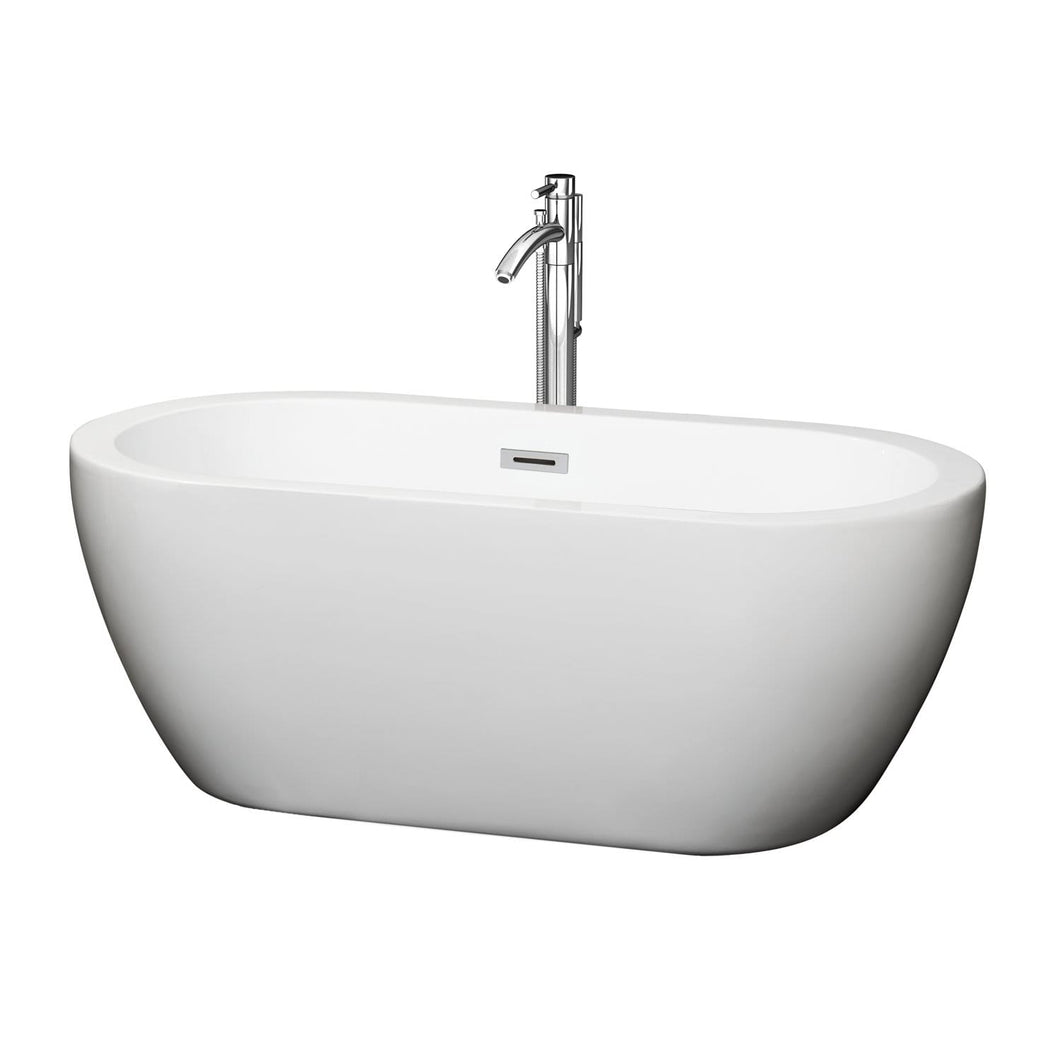 Wyndham Collection Bathtub Wyndham Collection WCOBT100260ATP11PC Soho 60 Inch Freestanding Bathtub in White with Floor Mounted Faucet, Drain and Overflow Trim in Polished Chrome