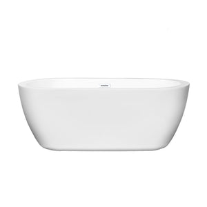 Wyndham Collection Bathtub Wyndham Collection WCOBT100260SWTRIM Soho 60 Inch Freestanding Bathtub in White with Shiny White Drain and Overflow Trim