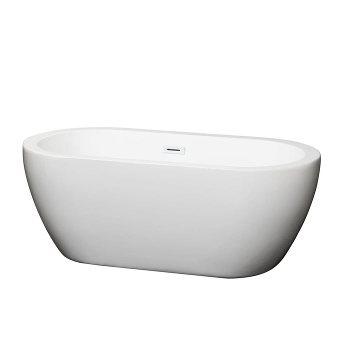Wyndham Collection Bathtub Wyndham Collection WCOBT100260SWTRIM Soho 60 Inch Freestanding Bathtub in White with Shiny White Drain and Overflow Trim