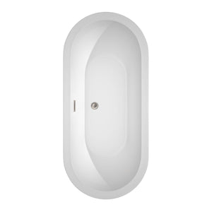 Wyndham Collection Bathtub Wyndham Collection WCOBT100268ATP11BN Soho 68 Inch Freestanding Bathtub in White with Floor Mounted Faucet, Drain and Overflow Trim in Brushed Nickel